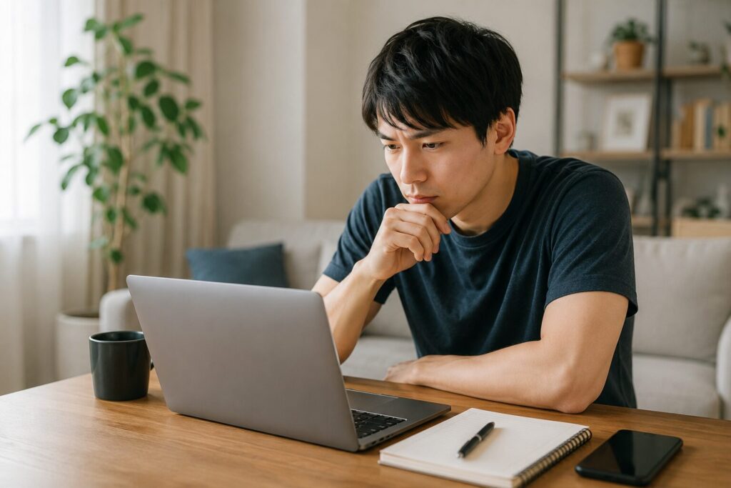 パソコンで調べ物をする男性
